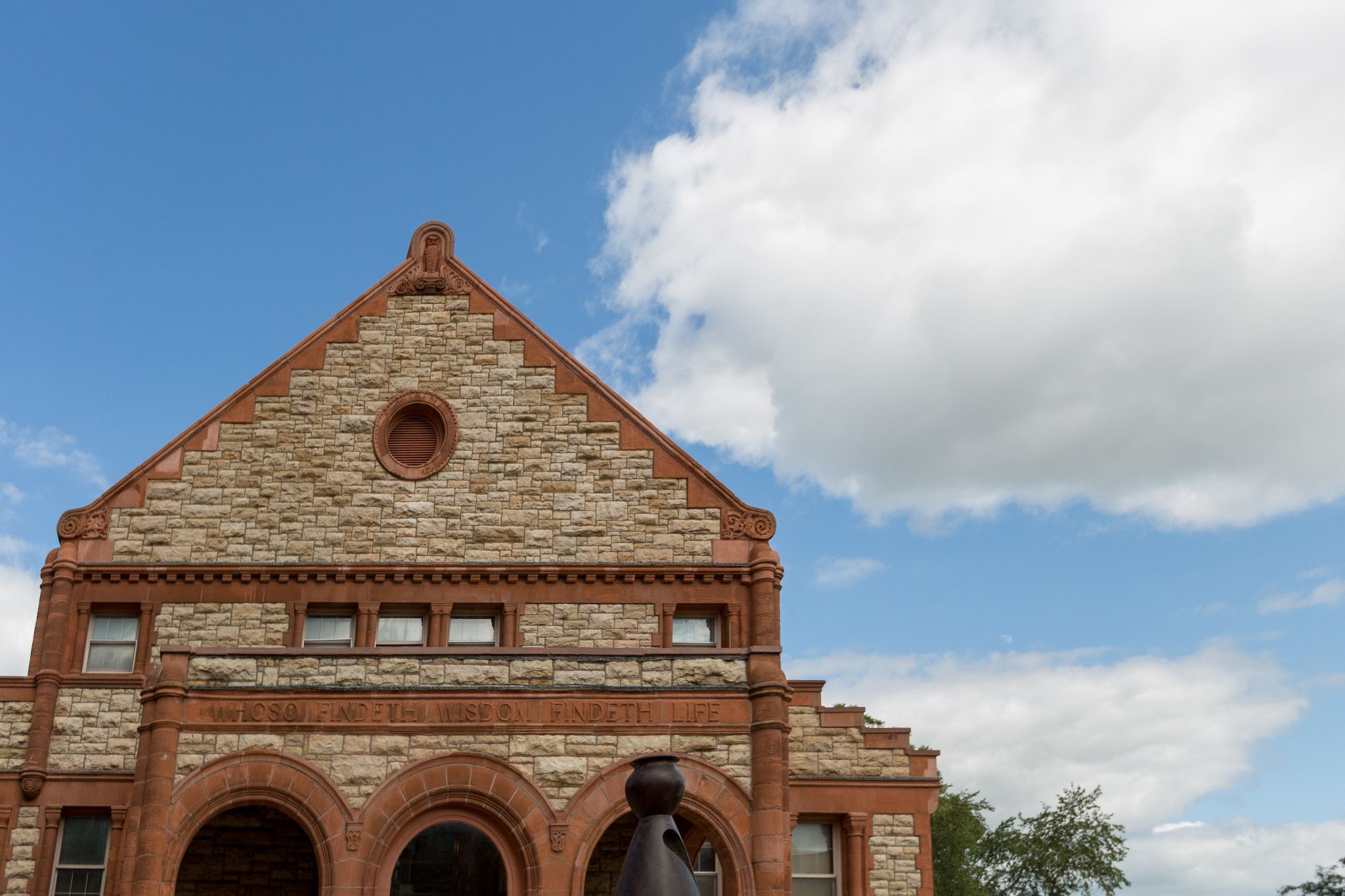 Dyche hall with blue sky in the backgroun