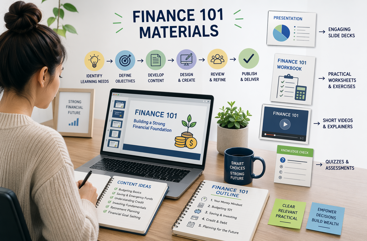 Image of individual sitting in front of a computer training on new Finance 101 materials